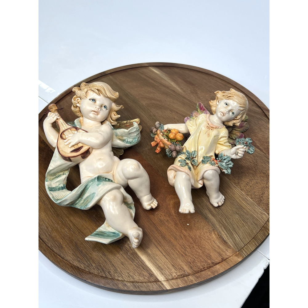Cherub Angel Playing Lute Figurine Wall Decor Vintage Religious Art